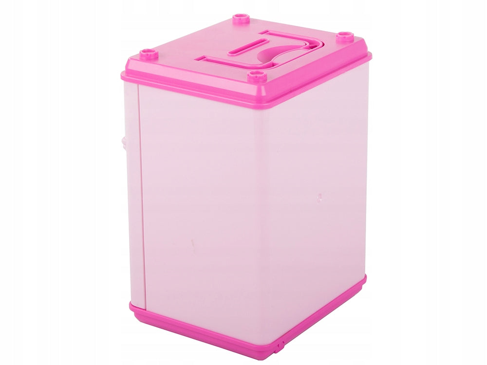 Pusculita tip seif, Zola®, deschidere cu pin, sunete si lumina, plastic, 18 x 10 x 12 cm, roz Pusculita tip seif, Zola®, deschidere cu pin, sunete si lumina, plastic, 18 x 10 x 12 cm, roz